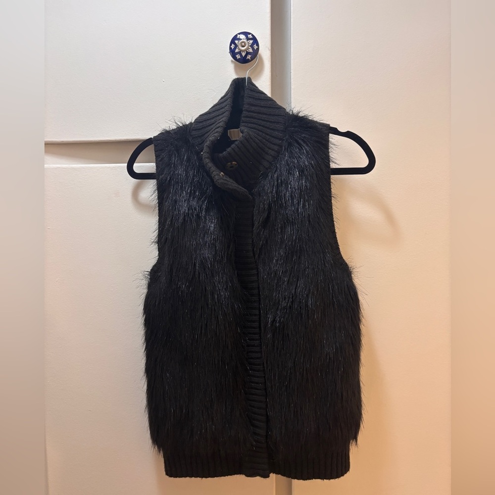 Michael Kors Black Faux Fur & Knit Vest